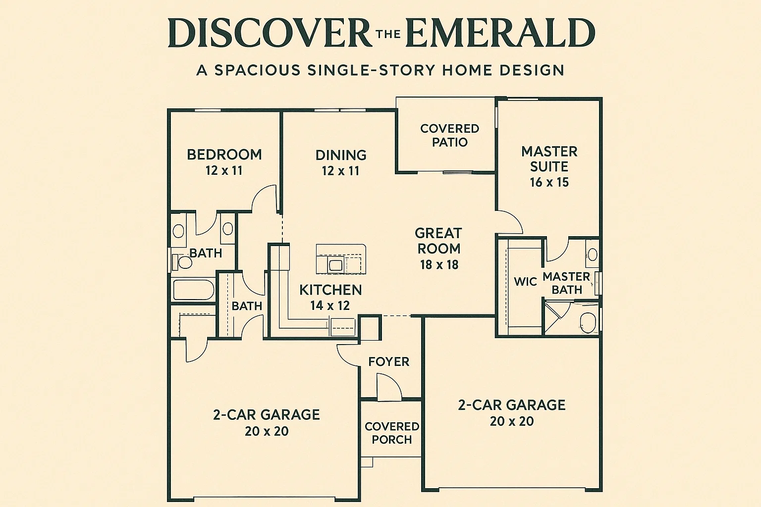 Discover the Emerald: A Spacious Single-Story Home Design